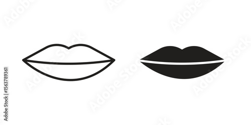 Thin lips icon. Flat and stroke versions. Graphic elements.