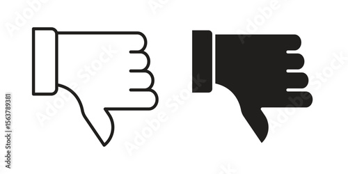 Thumb down icon. Flat and stroke versions. Graphic elements.