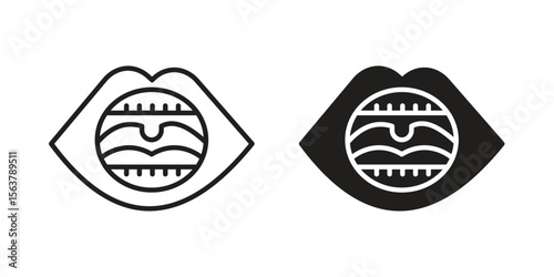 Tonsillitis icon. Flat and stroke versions. Graphic elements.