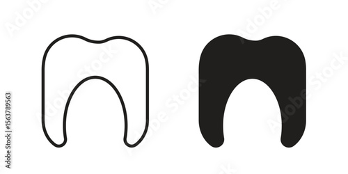 Tooth icon. Flat and stroke versions. Graphic elements.
