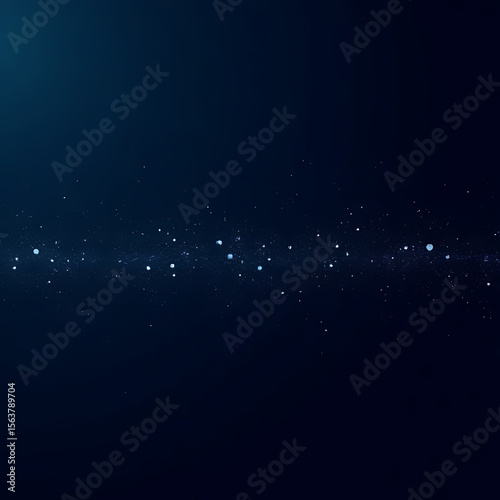 Dark blue background with scattered white and light blue glowing particles resembling stars or cosmic dust in a night sky