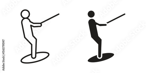 Wakeboarding icon. Flat and stroke versions. Graphic elements.