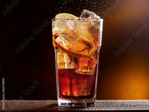 Wallpaper Mural Dark soda or cocktail in glass with ice and splash motion
Beverage splash captured in glass with bar ambiance Torontodigital.ca