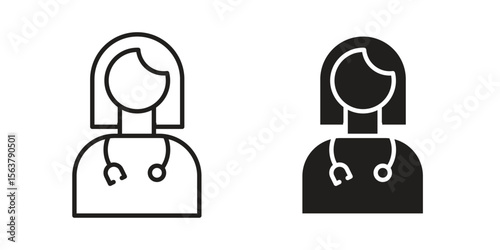 Woman Doctor icon. Flat and stroke versions. Graphic elements.
