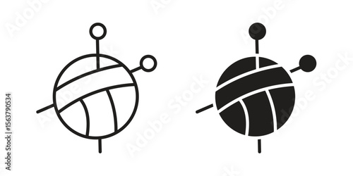 Wool ball icon. Flat and stroke versions. Graphic elements.