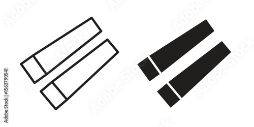 Wooden block icon. Flat and stroke versions. Graphic elements.