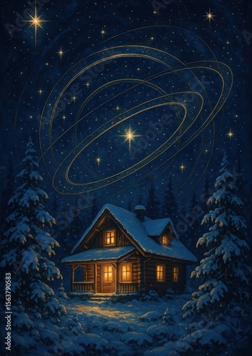 Wallpaper Mural Cozy cabin under starry sky. Torontodigital.ca
