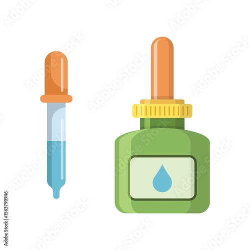 Pipette with oil drop icon in flat style. Dropper bottle vector illustration on isolated background. Medical tube sign business concept.