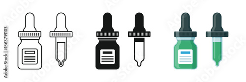 Pipette with oil drop icon set collection in flat style. Dropper bottle vector illustration on isolated background. Medical tube sign business concept.