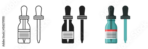 Pipette with oil drop icon set collection in flat style. Dropper bottle vector illustration on isolated background. Medical tube sign business concept.