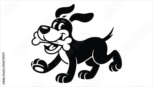 Cartoon Dog with Bone Vector Illustration