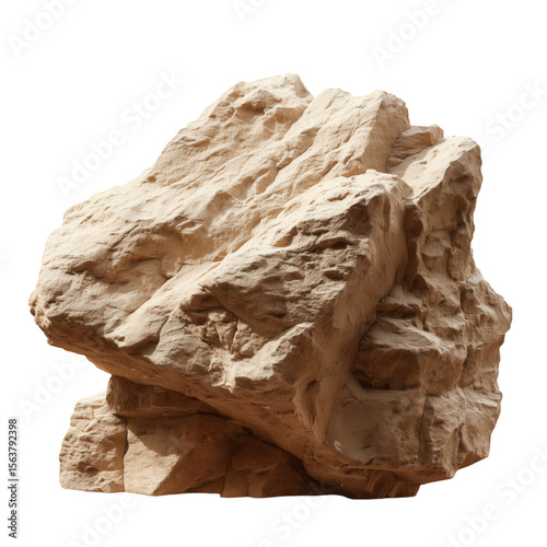 Detailed close up of a large textured rock formation with natural geological features isolated