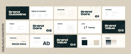 Brand guidelines template, Landscape brand identity presentation, Cream black and gray, modern and clean design, Logotype guidelines template for tech, corporate, creative business