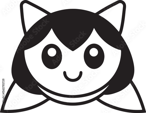 Vector illustration of a smiling cartoon cat girl face