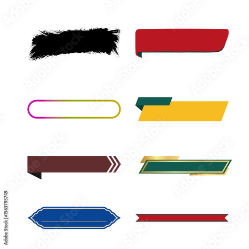 A vibrant set of web banner design elements features colorful ribbons, arrows, and blank labels perfect for business and website illustration