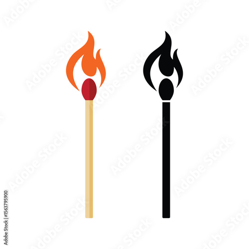 Burning Match Stick flat vector illustration on a white background