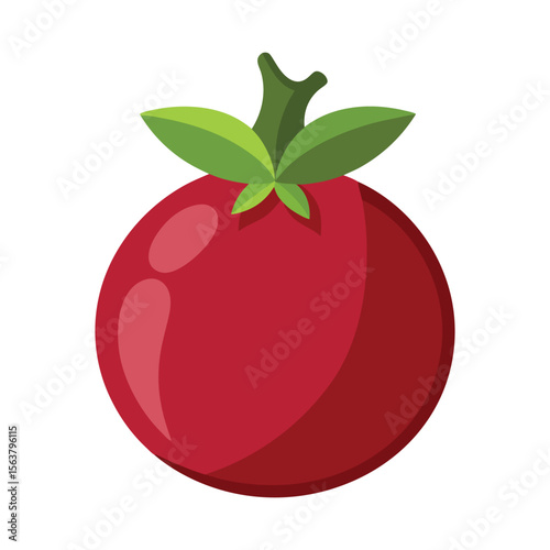 A vibrant red tomato with green leaves isolated on a clean white background, showcasing its fresh and healthy appeal