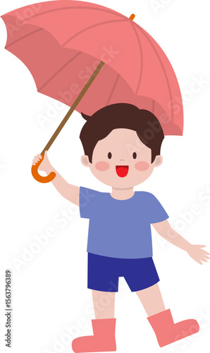 우산 쓴 남자아이 일러스트
