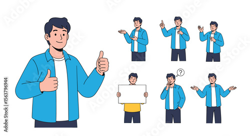 Collection of Cartoon Character Poses Demonstrating Various Emotions and Actions for Presentation and Business Use