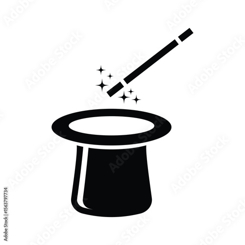 Magic hat with wand vector icon and symbol design