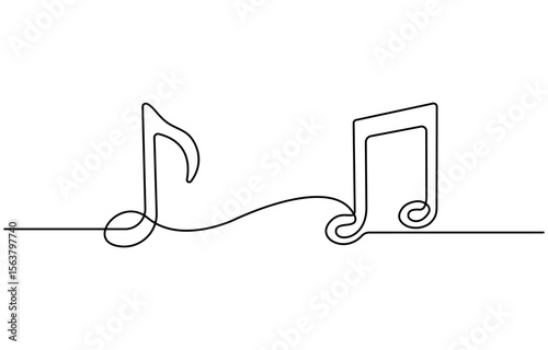 Continuous music line art note vector sketch illustration. Abstract music notes song sound concept background outline, Treble clef continuous one line drawing, Music sign in simple linear style.