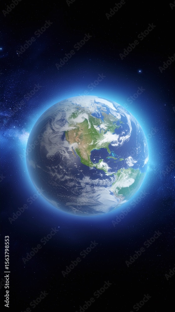 Fototapeta premium Earth Hologram Rotating in Dark Space