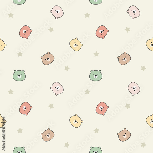 Face bear colorful cartoon so cute. On star background. Pattern seamless vector illustration. 