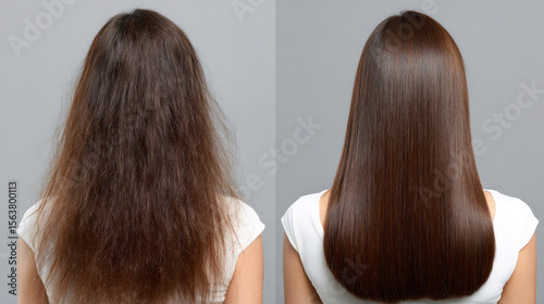 Hair transformation shows amazing before and after hair treatment for smooth, healthy