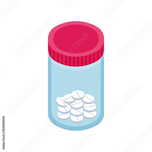 Illustration Design of Glass Bottle Containing White Pill Medicine