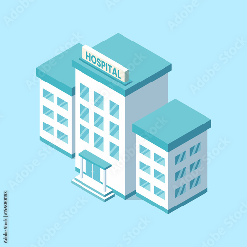 Illustration of Hospital Building with Isometric Design Style