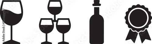 Elegant Wine Presentation Displaying a Glass Trio Wine Bottle and Award Ribbon for Taste and Quality Appreciation