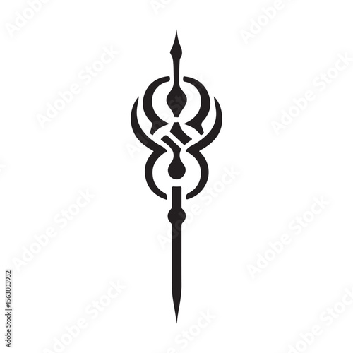 Abstract black vector graphic illustration of a symmetrical ornate design element, isolated on white background, featuring a stylized mystical symbol.
