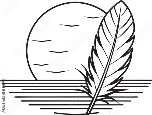 Feather vector illustration with quill design on white background
