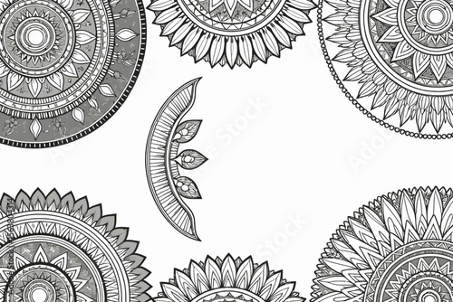 Detailed Mandala Art Background-Intricate Floral Patterns-Black and White Geometric Designs-Elegant Decorative Elements-Mindful Coloring Page-Art Therapy Inspiration