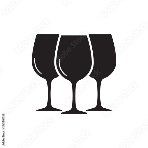 Three elegant black wine glasses arranged together on a white background