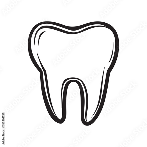 Simple black and white vector illustration of a healthy human tooth, perfect for dental health, hygiene, and medical design concepts.