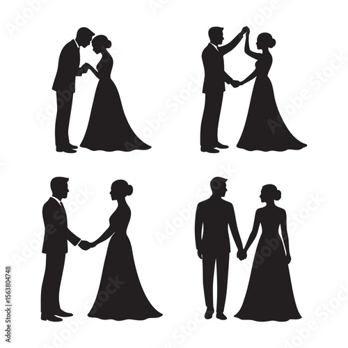 set of four 04 bride and groom silhouette designs 