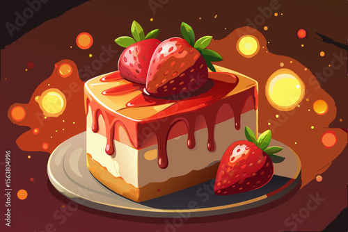 Delicious Strawberry Cheesecake Slice with Glaze and Fresh Berries