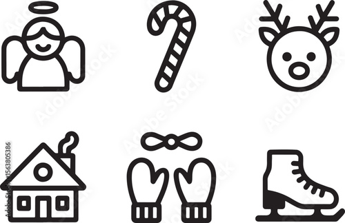 Delightful Christmas Icons Collection Festive Holiday Cheer and Seasonal Celebrations Represented Through Charming Designs