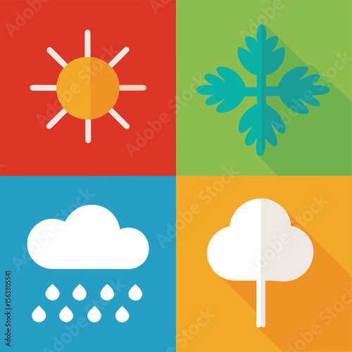 Weather Symbols Sun Snowflake Rain Cloud Tree