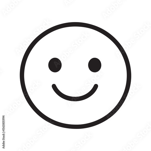 Simple black and white vector illustration of a happy smiley face icon, expressing positivity and cheer.