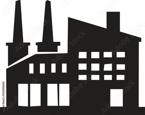 Factory building silhouette vector illustration, factory icon,