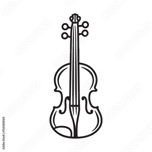 Simple black line art vector illustration of a classical violin, a stylized musical instrument icon.