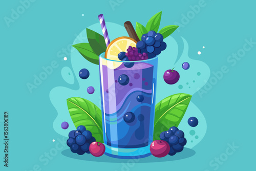 Delicious Berry Smoothie in a Glass with a Straw
