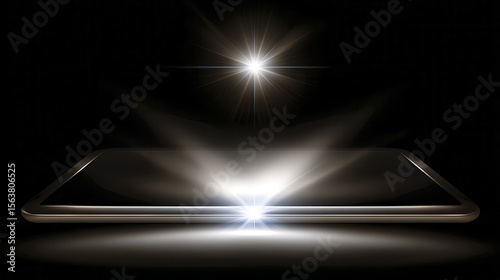 Sleek smartphone emits bright light in dark setting symbolizing cybersecurity