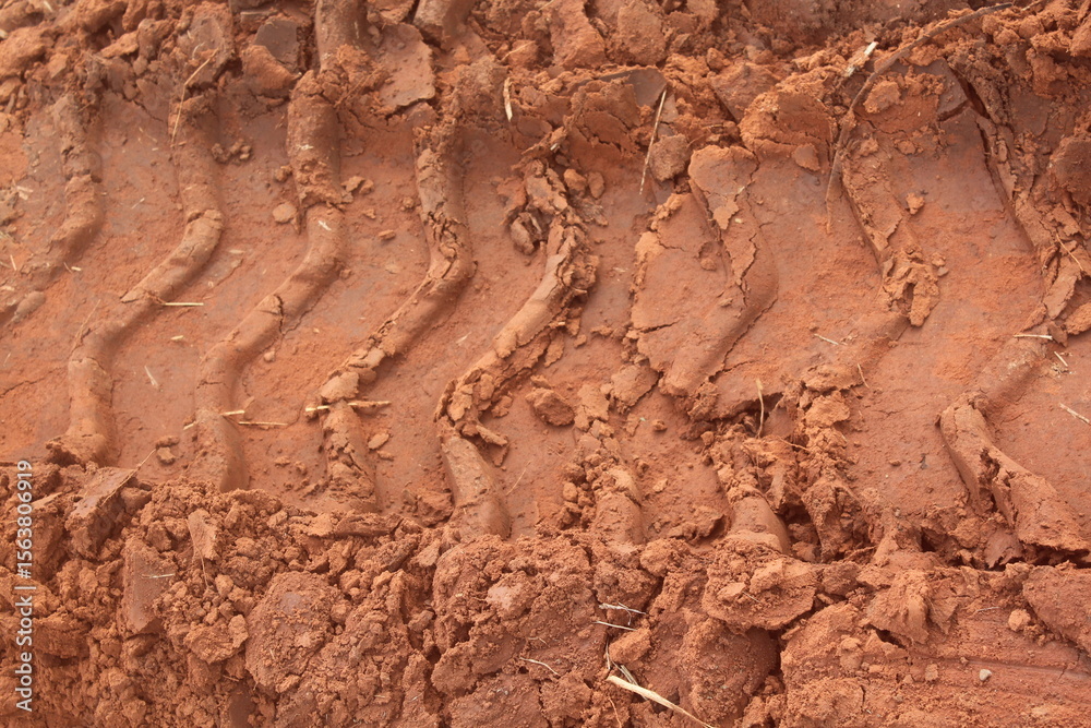 Obraz premium Tractor Tire Track on the Ground