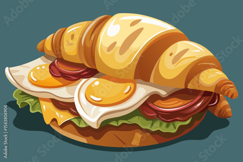 Delicious Croissant Sandwich with Fried Eggs