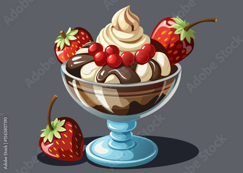 Delicious Chocolate Strawberry Ice Cream Sundae