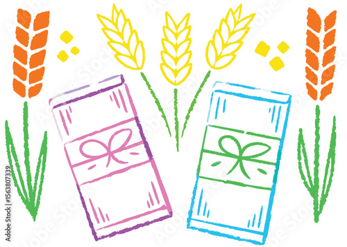 Vector illustration of healthy nature design with fresh plant ears of wheat and tropical fruit juice in a glass for a summer drink