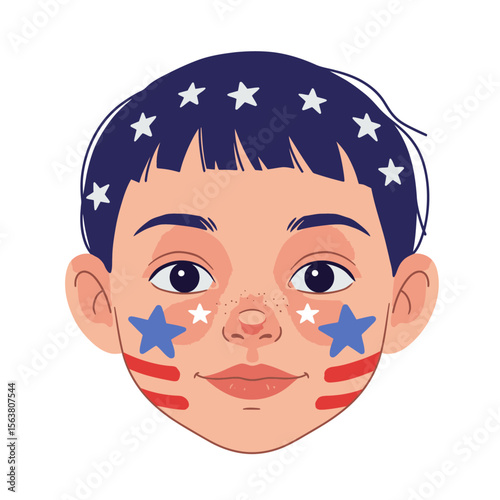 Childs face painted with stars  stripes blue hair fair skin